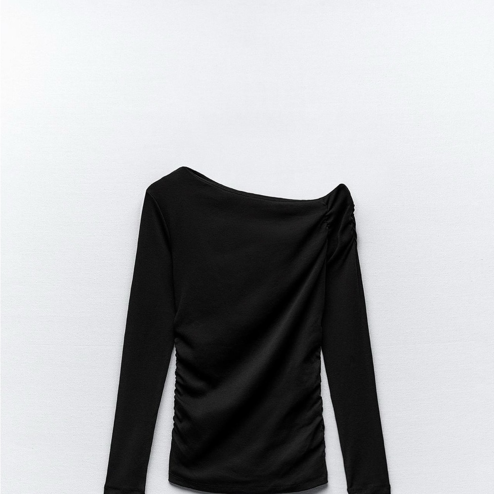 Black Asymmetrical Ruched Blouse Zara